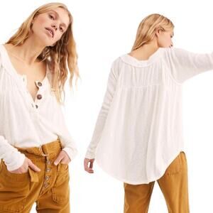 Free People We the Free White Henley Thermal Must Have Long Sleeve Top Size XS